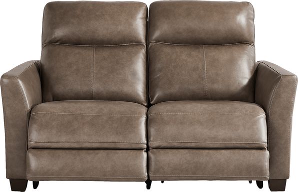 Maestro Mushroom Leather Dual Power Reclining Loveseat
