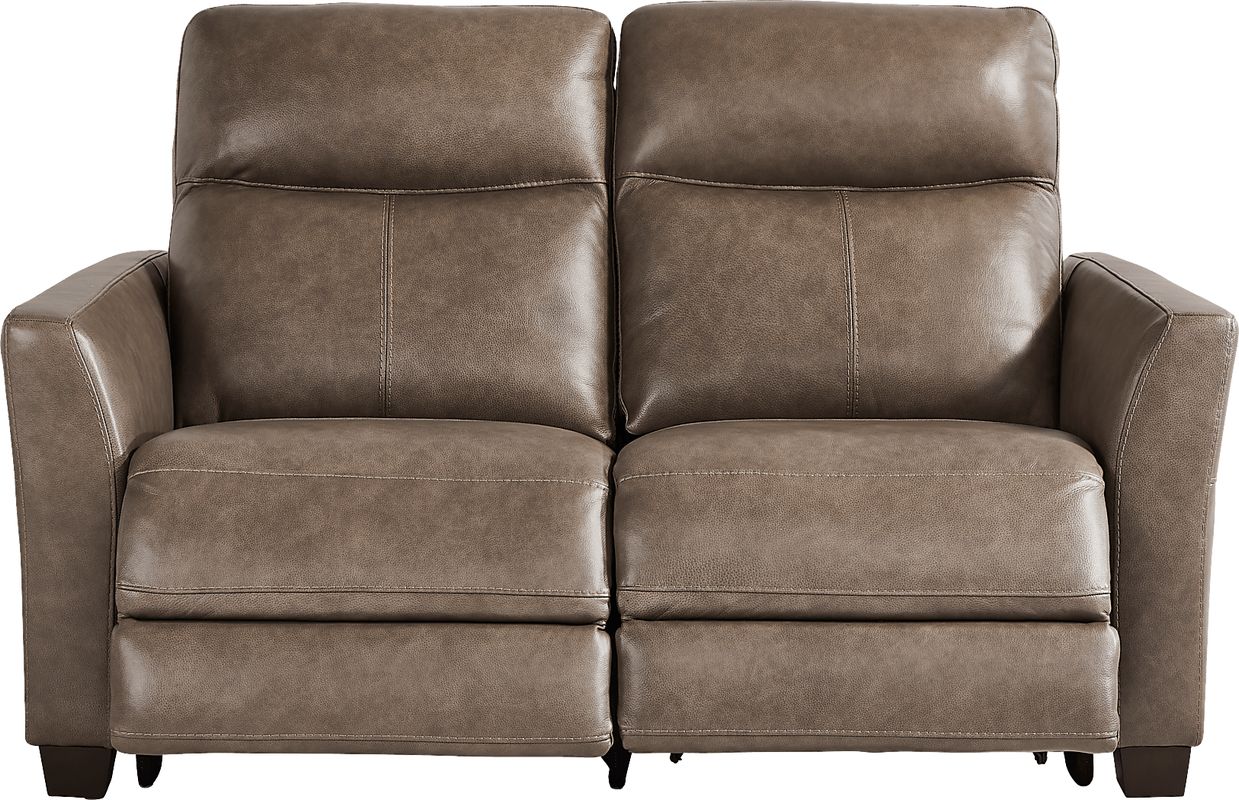 Maestro Mushroom Leather Dual Power Reclining Loveseat