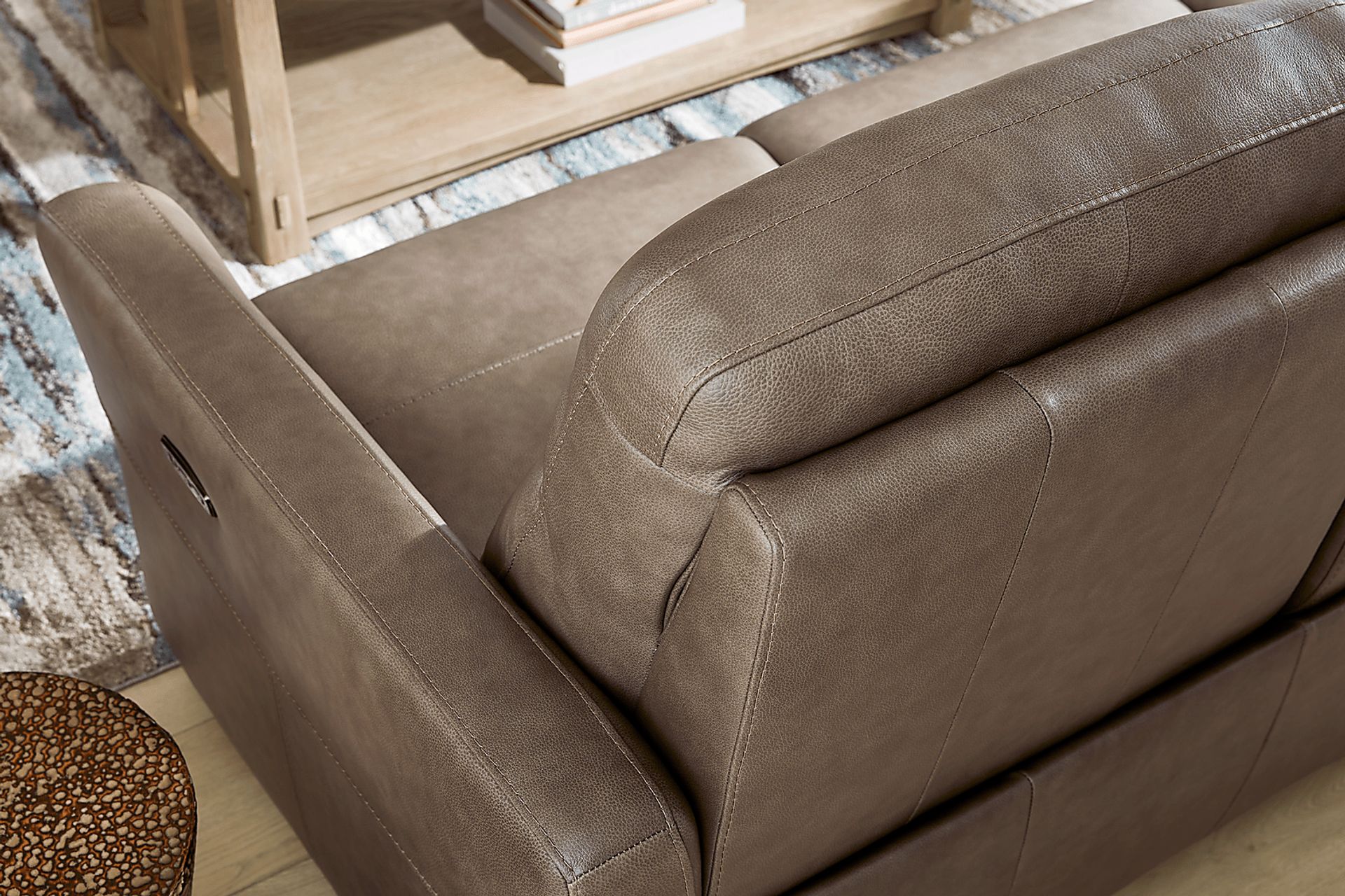 Maestro Mushroom Leather Dual Power Reclining Sofa - Image 4
