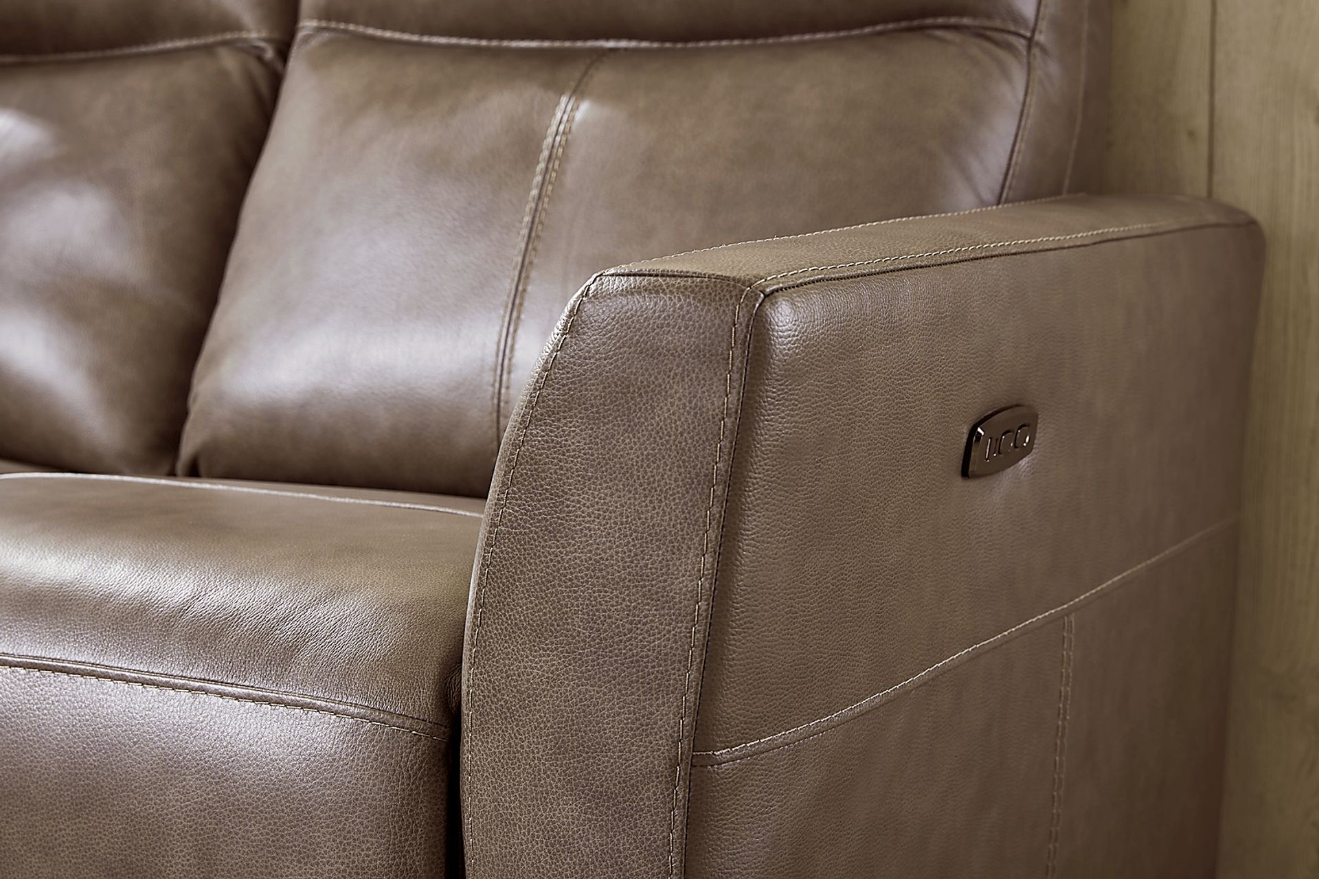 Maestro Mushroom Leather Dual Power Reclining Sofa - Image 5