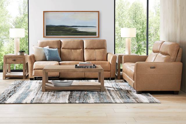 Maestro Sand Leather 5 Pc Dual Power Reclining Living Room - Thumbnail - Image 1