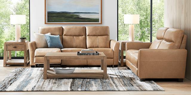 Maestro Sand Leather Dual Power Reclining Sofa - Thumbnail - Image 2
