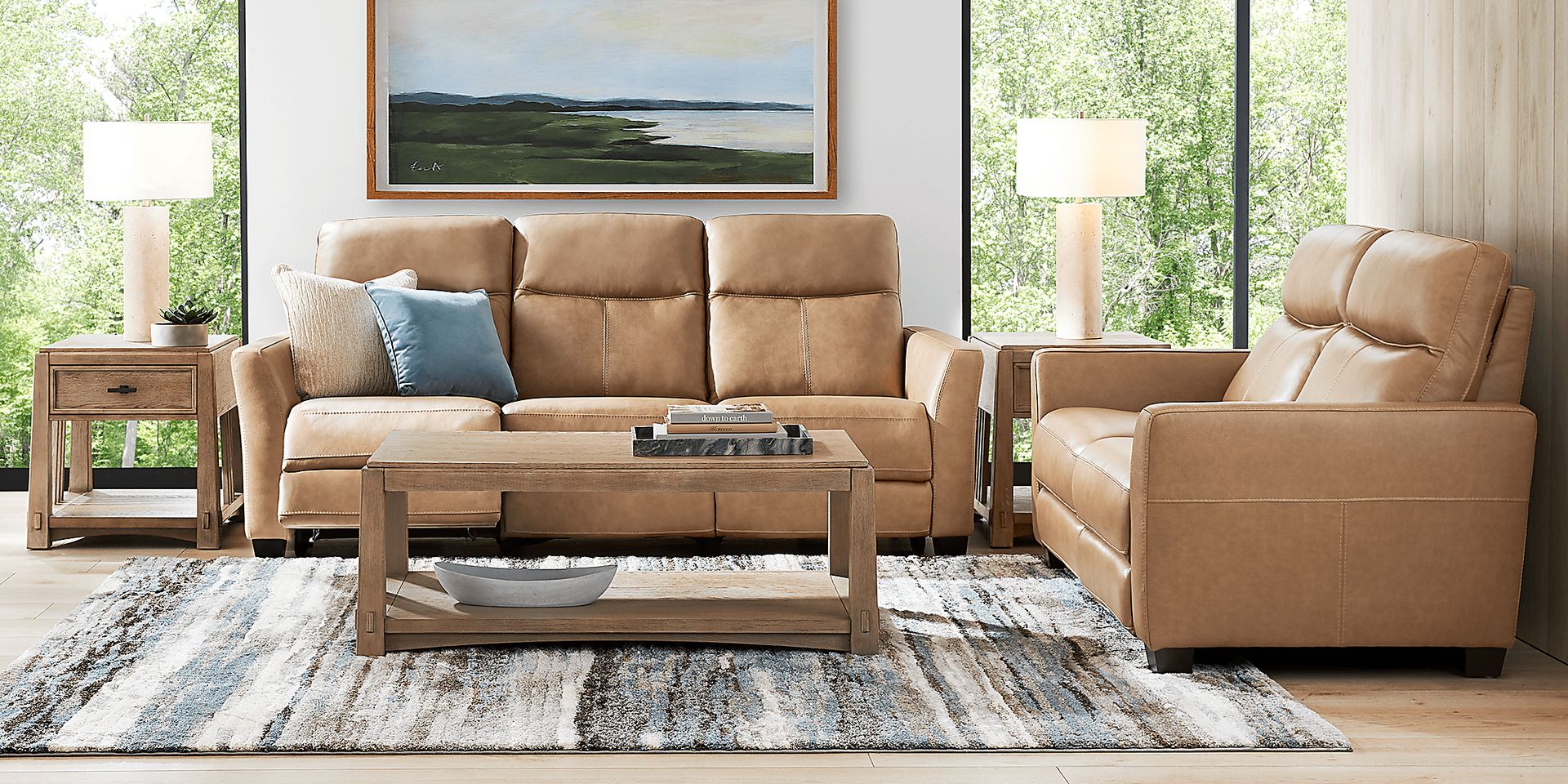Maestro Sand Leather Dual Power Reclining Sofa - Image 2