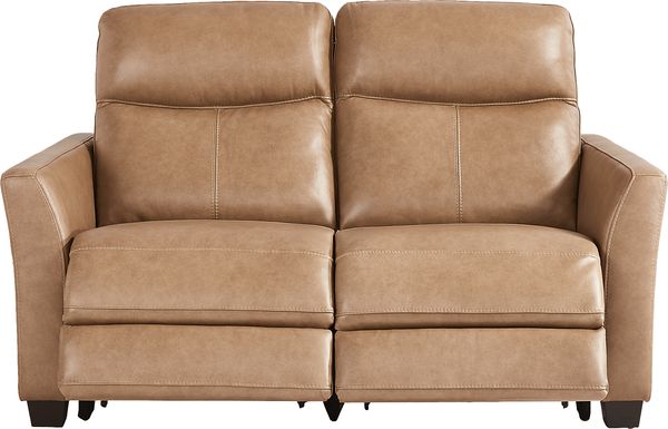 Maestro Sand Leather Dual Power Reclining Loveseat