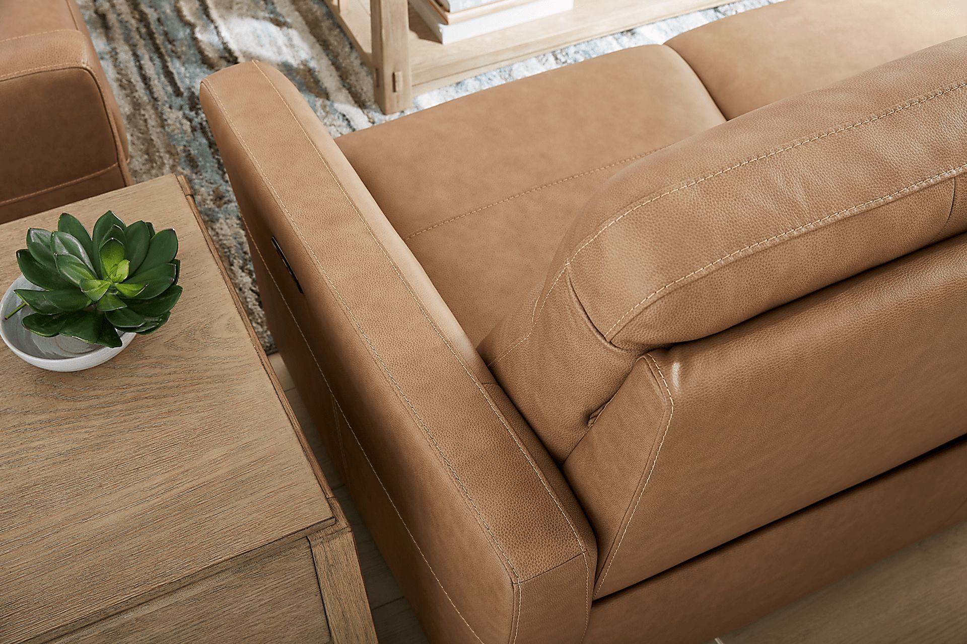 Maestro Sand Leather 5 Pc Living Room with Dual Power Reclining Sofa - Image 4