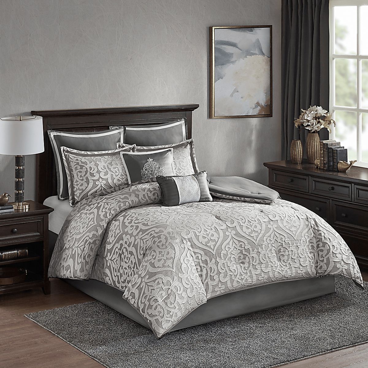 Magali Silver Gray 8 Pc King Comforter Set | Rooms to Go