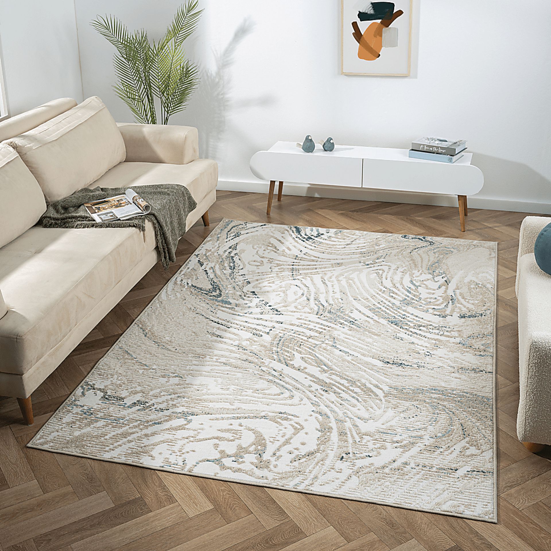 Maged Ivory/Blue 3'11 x 6' Rug - Image 3