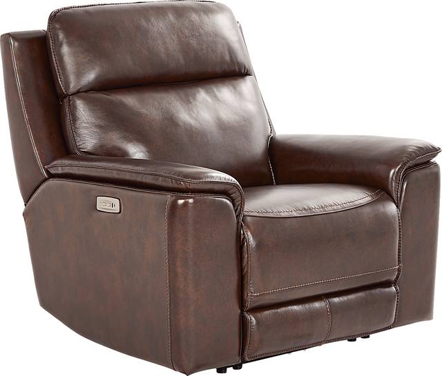 Magellan Chocolate Leather Dual Power Recliner - Thumbnail - Image 3