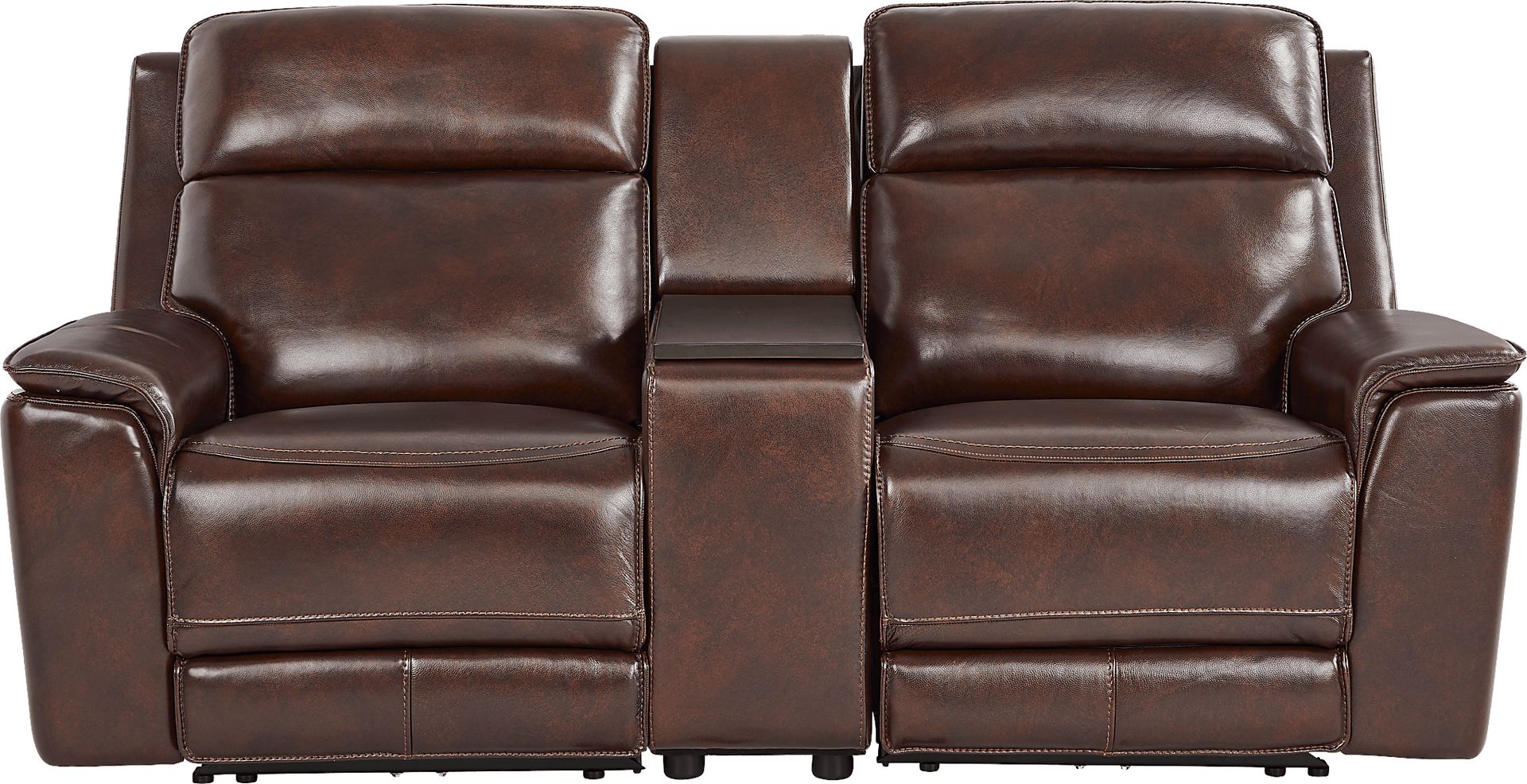 Magellan Chocolate Leather Dual Power Reclining Console Loveseat - Image 2