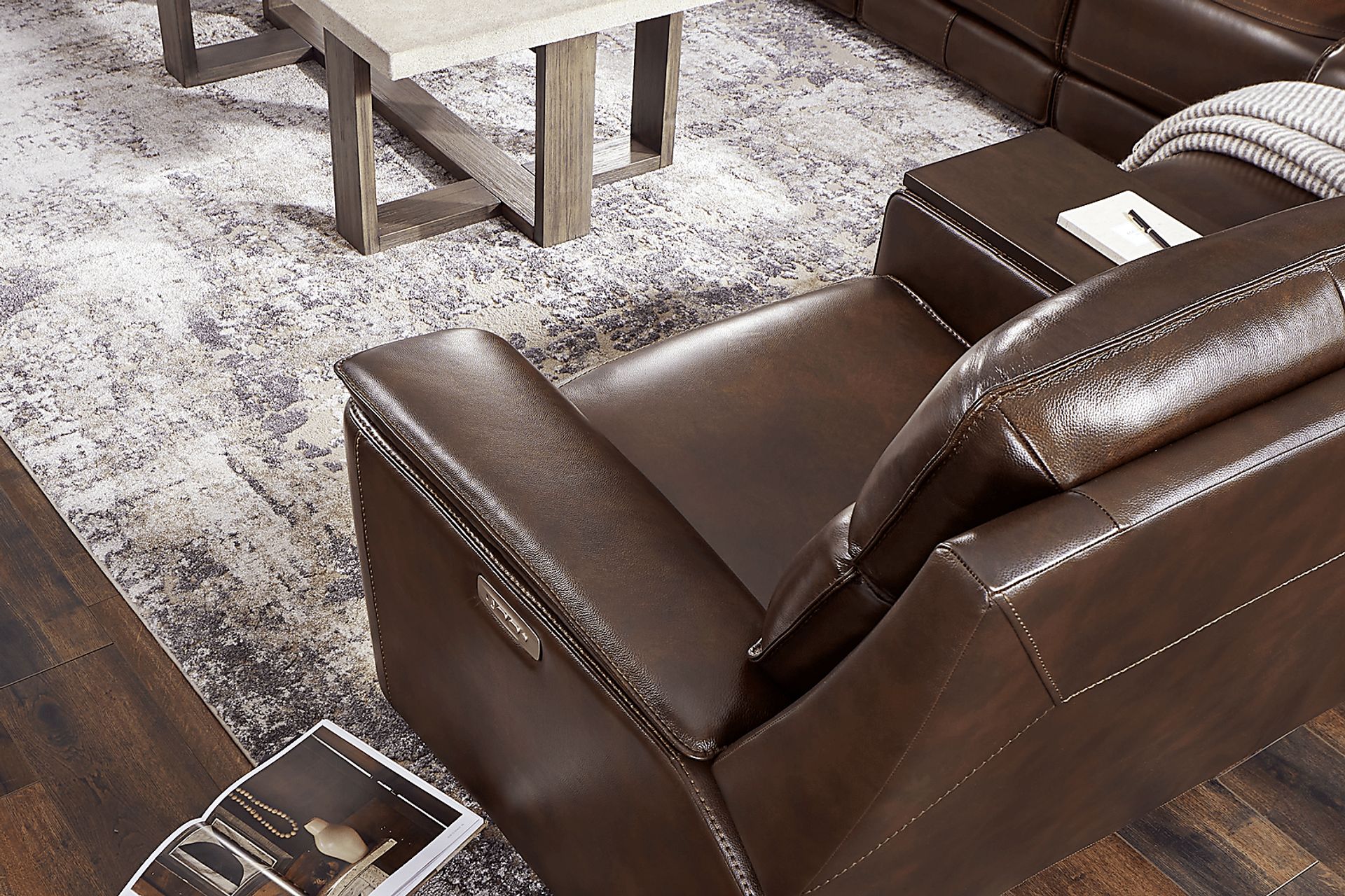 Magellan Chocolate Leather Dual Power Reclining Console Loveseat - Image 3
