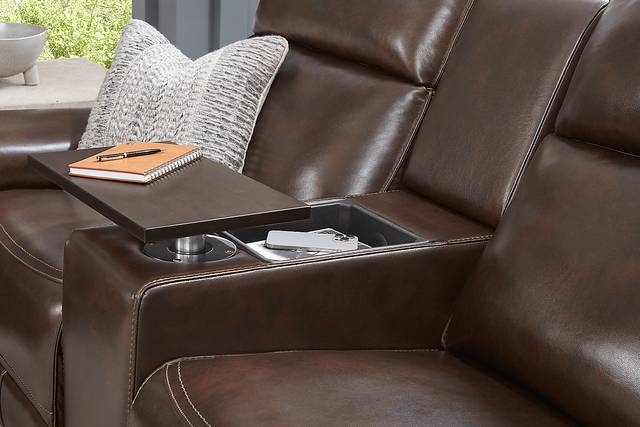 Magellan Chocolate Leather Dual Power Reclining Console Loveseat - Thumbnail - Image 4