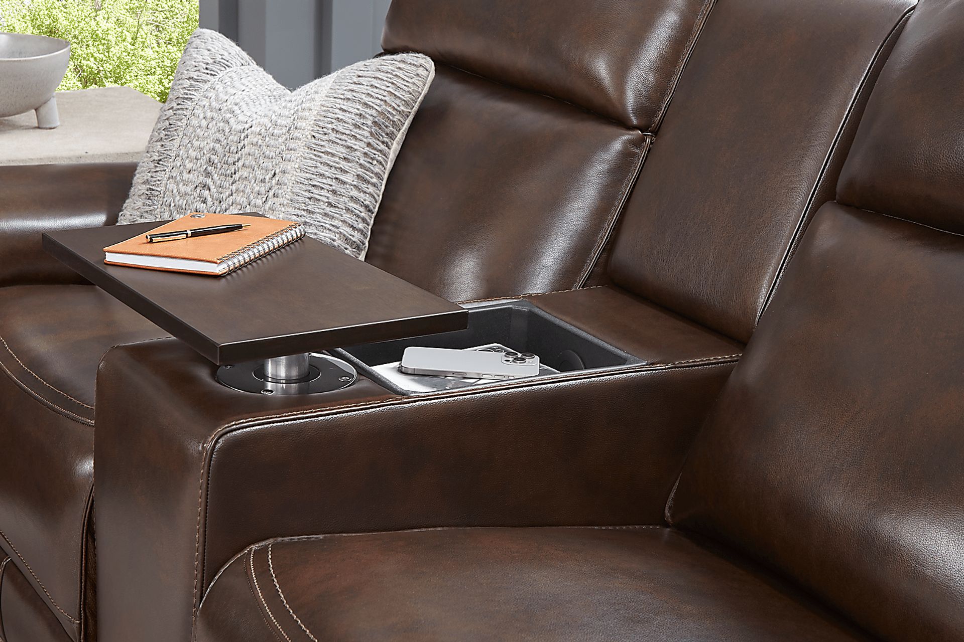 Magellan Chocolate Leather Dual Power Reclining Console Loveseat - Image 4