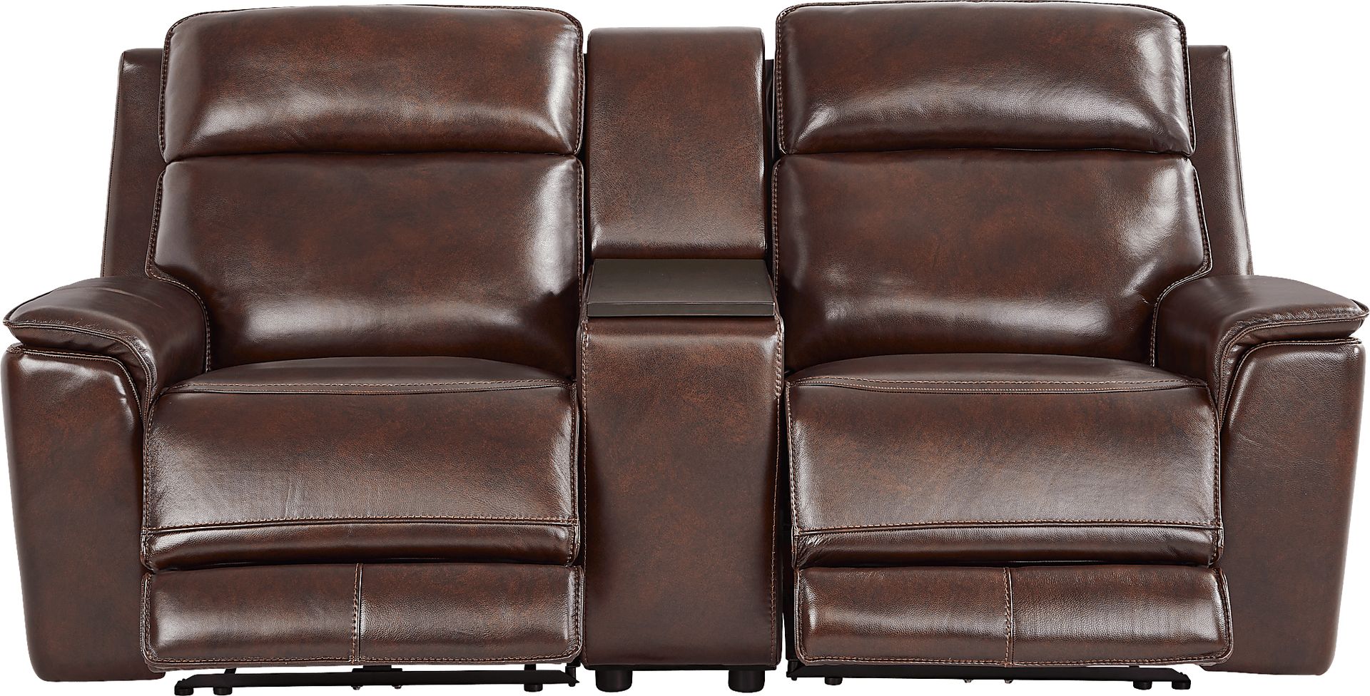 Magellan Chocolate Leather Dual Power Reclining Console Loveseat - Image 1