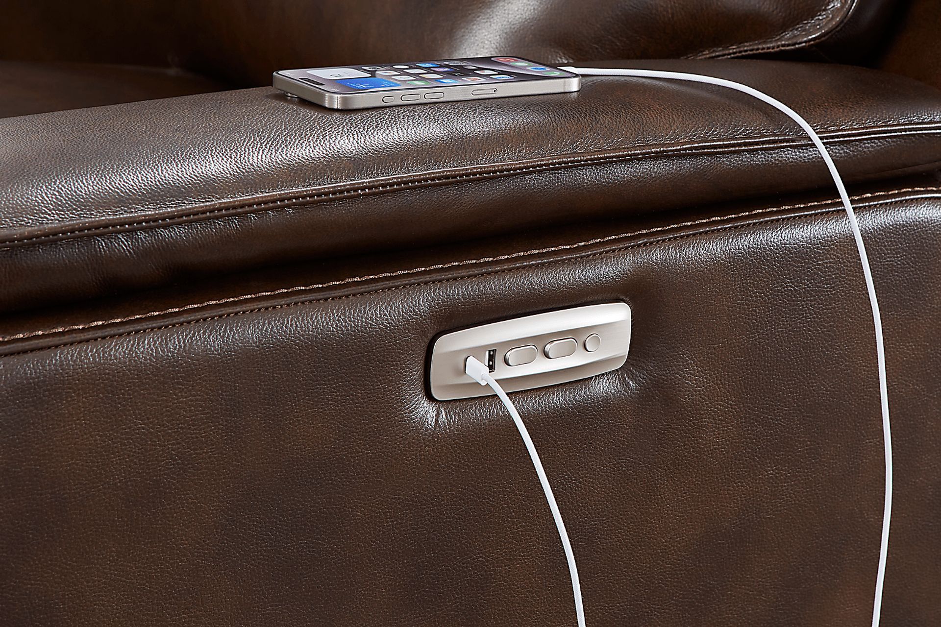 Magellan Chocolate Leather Dual Power Reclining Sofa - Image 8