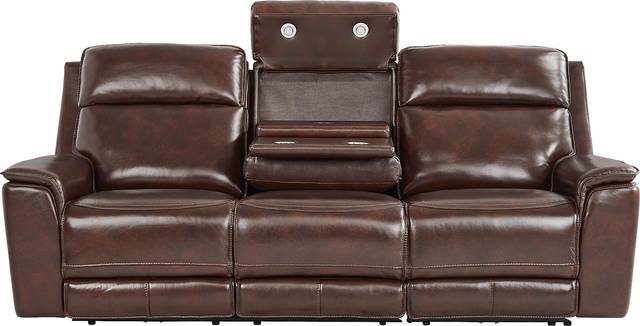 Magellan Chocolate Leather Dual Power Reclining Sofa - Thumbnail - Image 2
