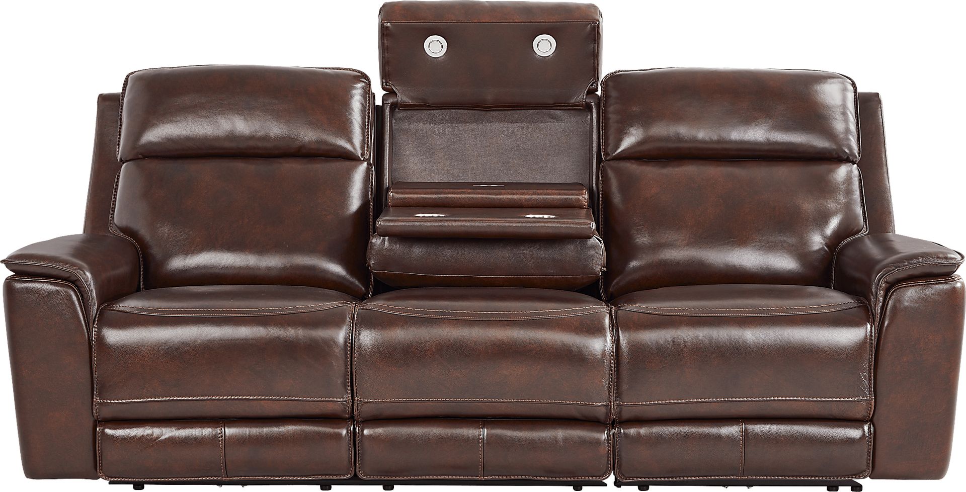 Magellan Chocolate Leather Dual Power Reclining Sofa - Image 2