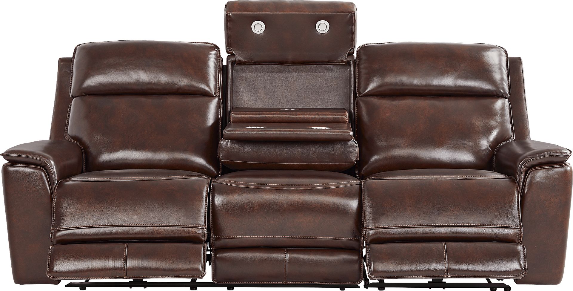 Magellan Chocolate Leather Dual Power Reclining Sofa - Image 3