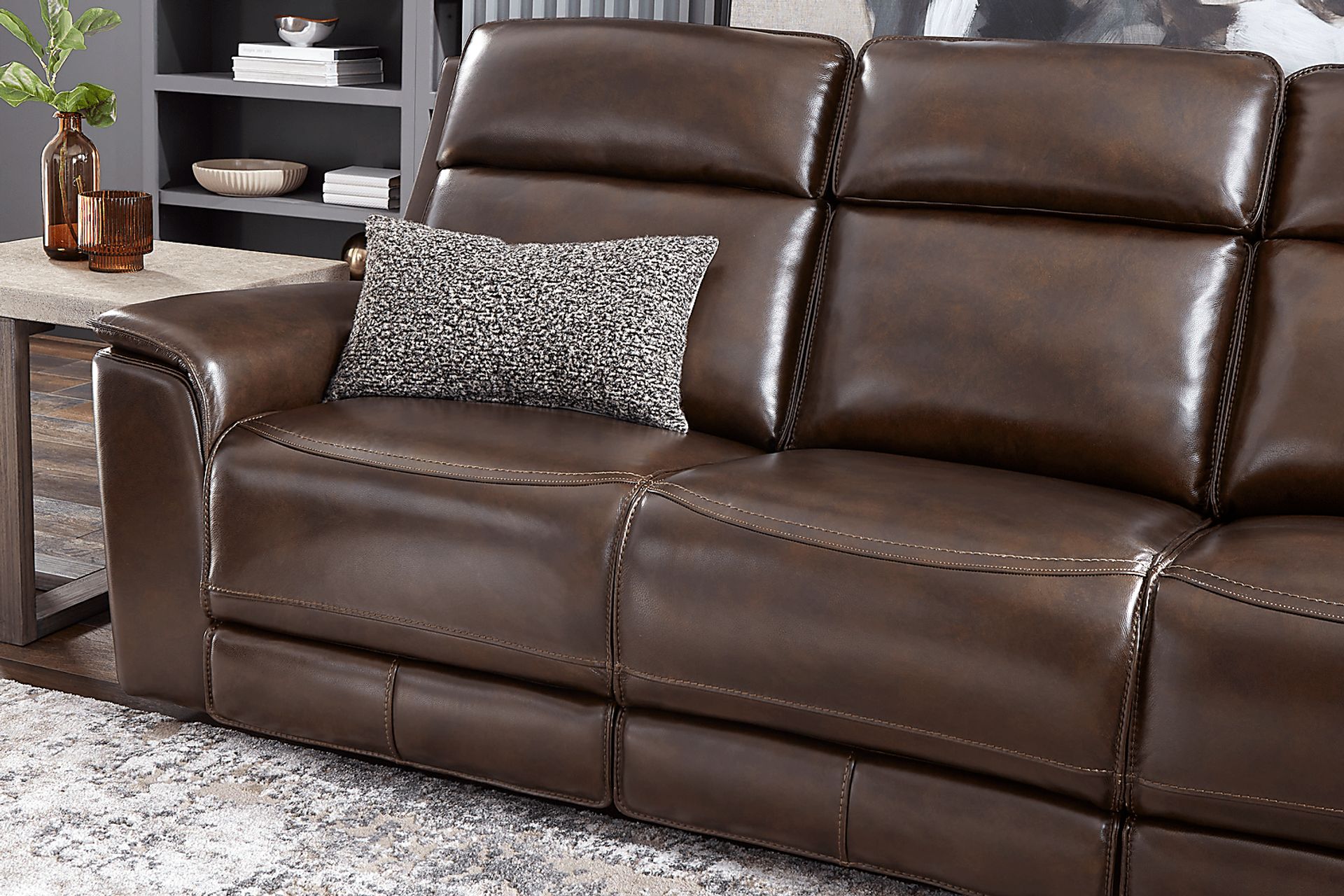 Magellan Chocolate Leather Dual Power Reclining Sofa - Image 5