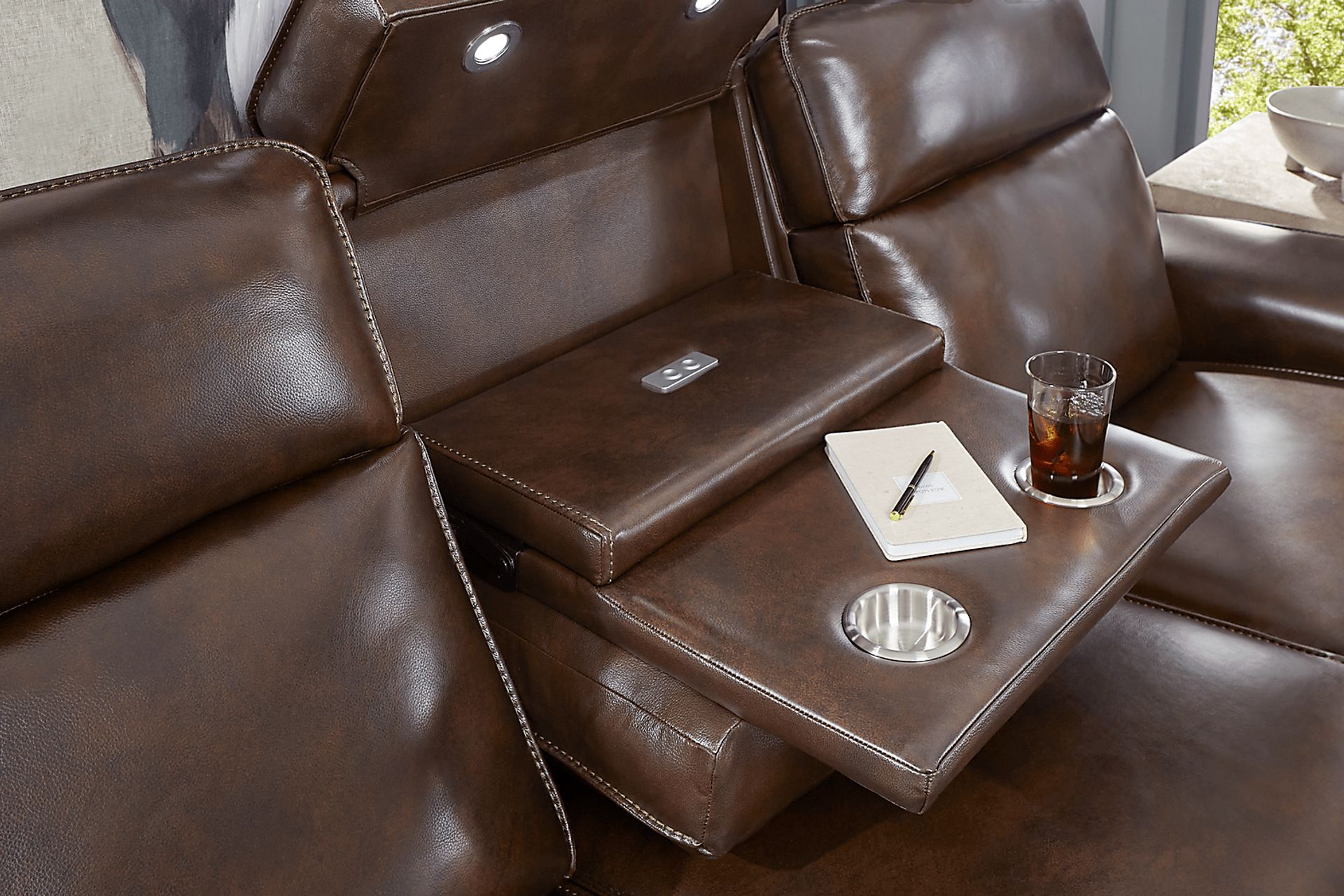 Magellan Chocolate Leather Dual Power Reclining Sofa - Image 6