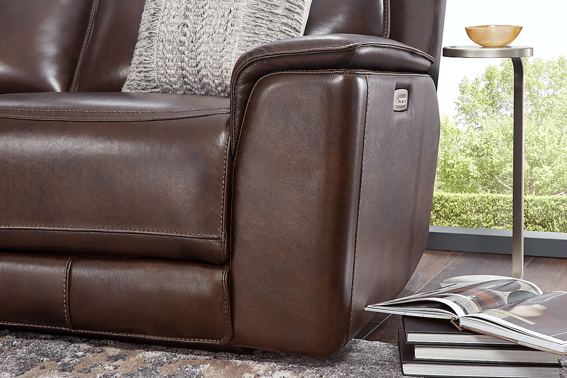 Magellan Chocolate Leather Dual Power Reclining Sofa - Image 7
