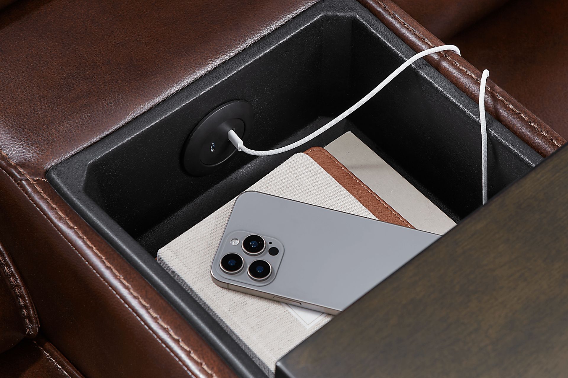 Magellan Merlot Leather Dual Power Reclining Console Loveseat - Image 6