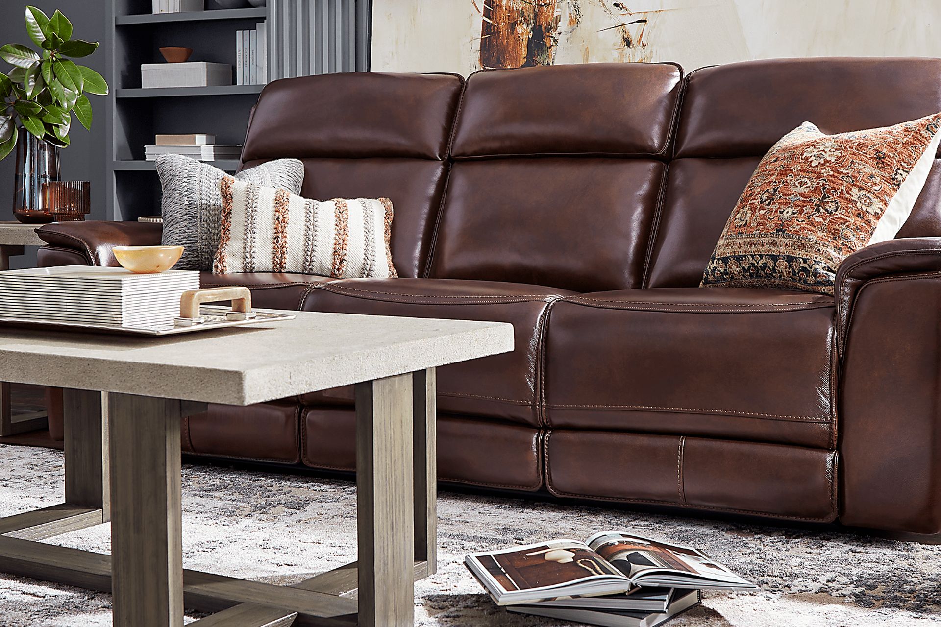 Magellan Merlot Leather Dual Power Reclining Sofa - Image 6