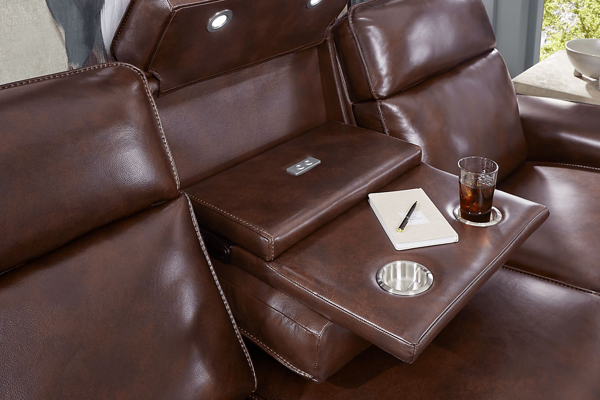 Magellan Merlot Leather Dual Power Reclining Sofa - Image 7