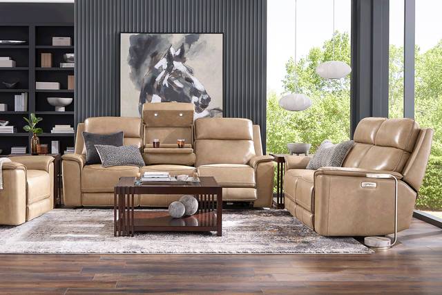 Magellan Sand 2 Pc Leather Dual Power Reclining Living Room - Thumbnail - Image 1
