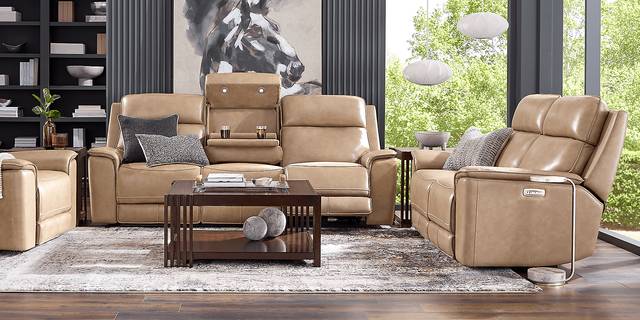 Magellan Sand Leather Dual Power Reclining Sofa - Thumbnail - Image 2