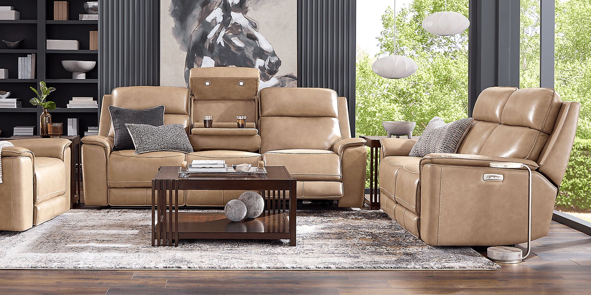 Magellan Sand Leather Dual Power Reclining Sofa - Image 2