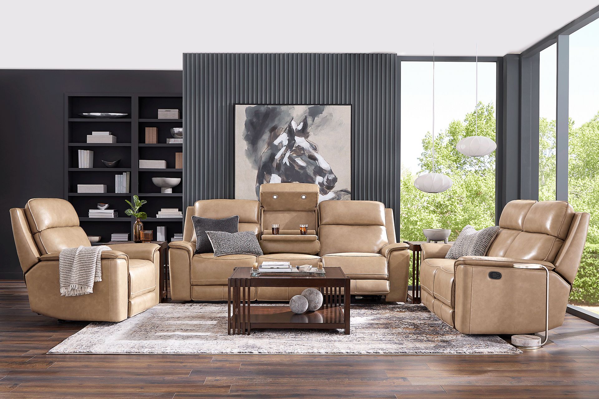 Magellan Sand 2 Pc Leather Dual Power Reclining Living Room with Reclining Loveseat - Image 1