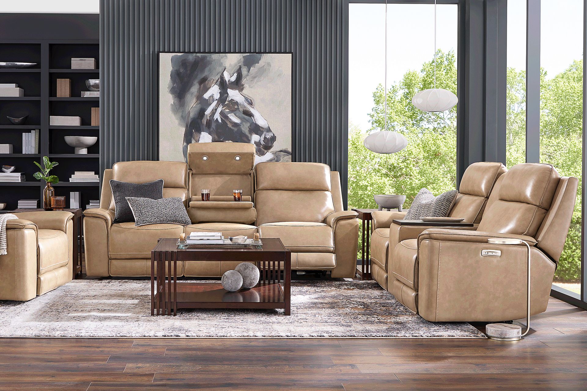 Magellan Sand 4 Pc Leather Dual Power Reclining Living Room - Image 1