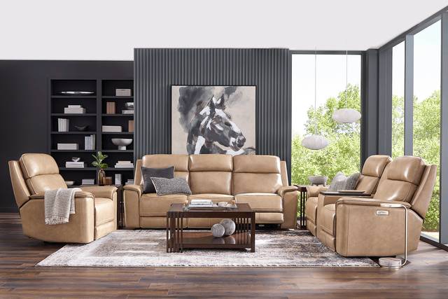 Magellan Sand 5 Pc Leather Dual Power Reclining Living Room - Thumbnail - Image 1