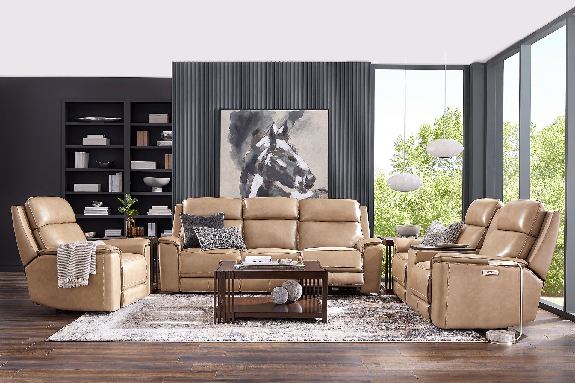 Magellan Sand 5 Pc Leather Dual Power Reclining Living Room - Image 1
