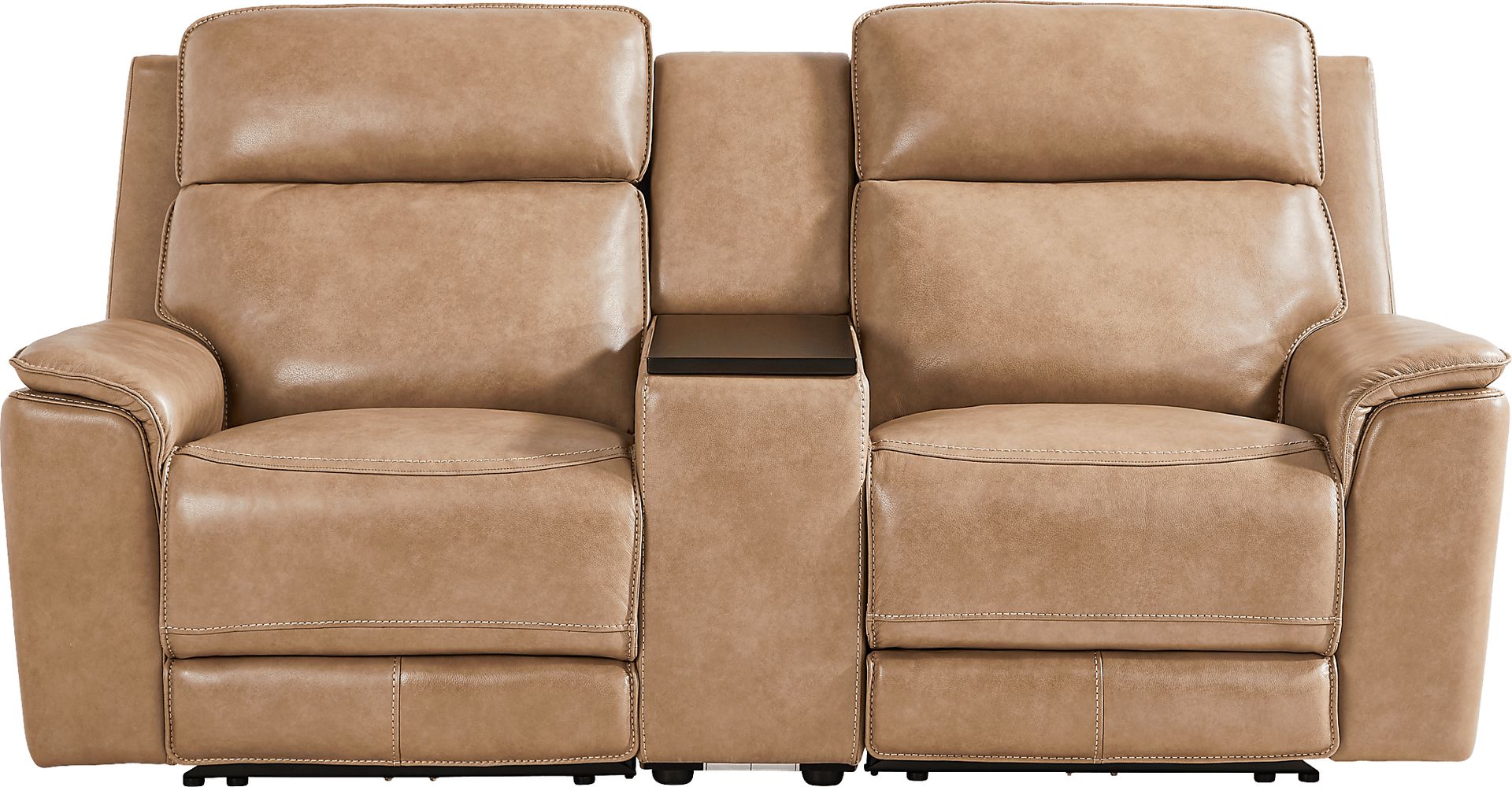 Magellan Sand Leather Dual Power Reclining Console Loveseat - Image 2