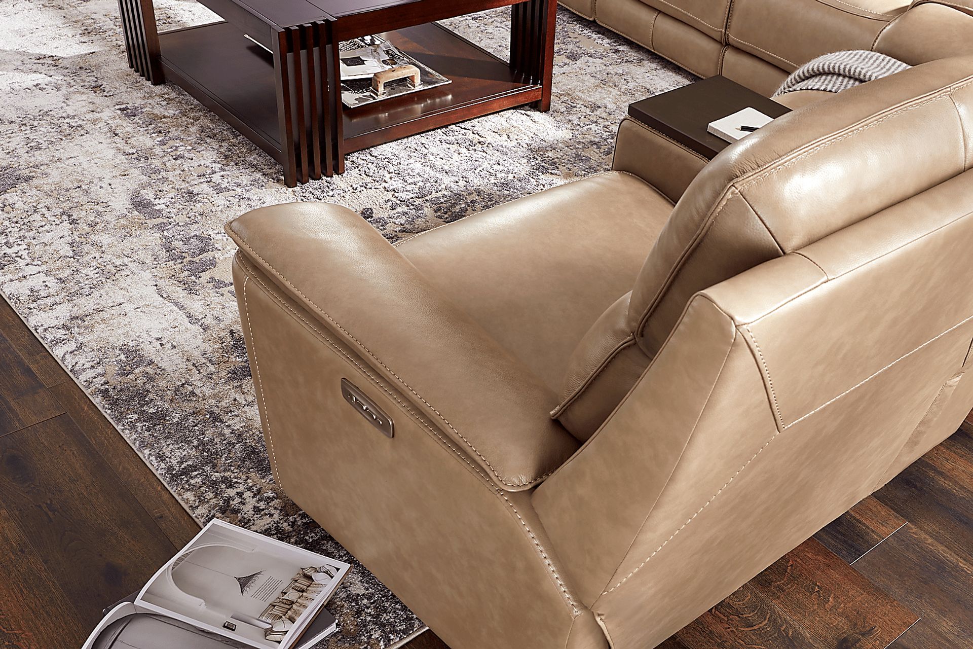 Magellan Sand Leather Dual Power Reclining Console Loveseat - Image 3