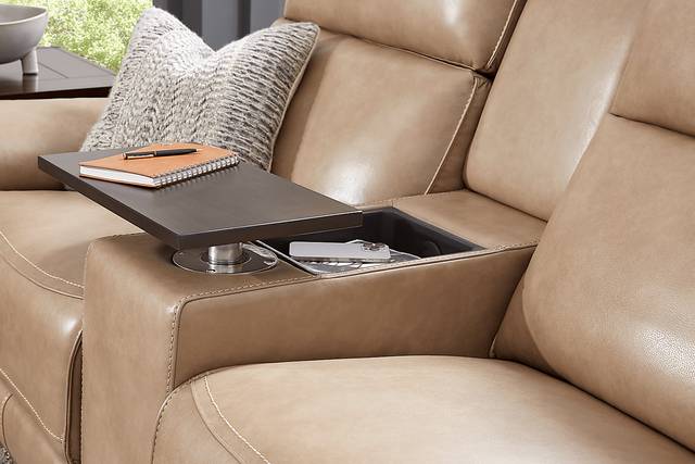 Magellan Sand Leather Dual Power Reclining Console Loveseat - Thumbnail - Image 4