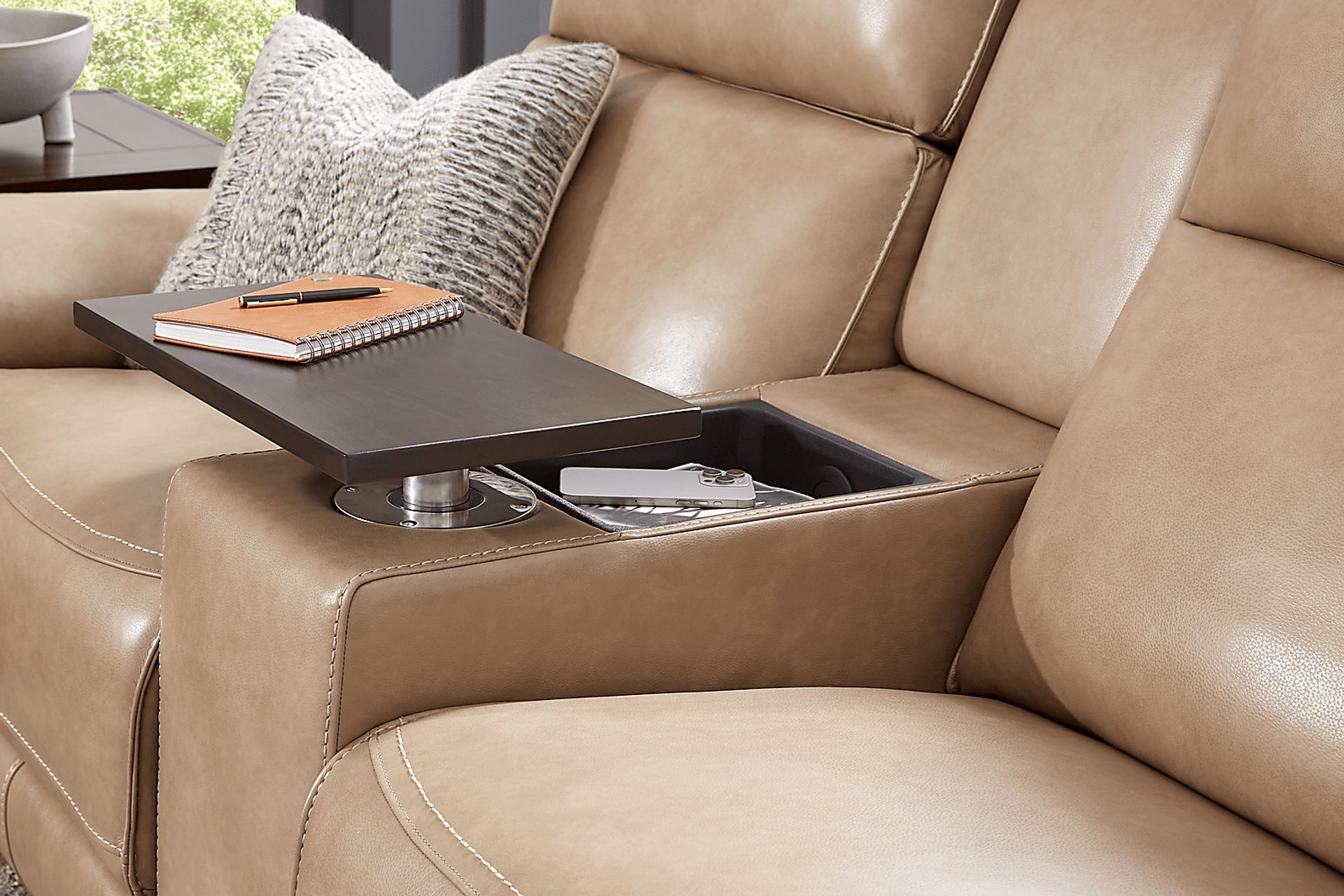 Magellan Sand Leather Dual Power Reclining Console Loveseat - Image 4
