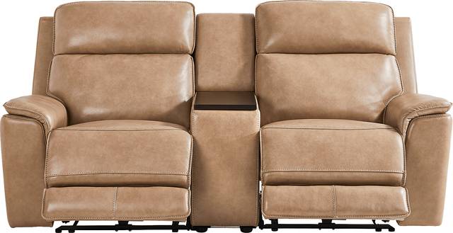 Magellan Sand Leather Dual Power Reclining Console Loveseat - Thumbnail - Image 1