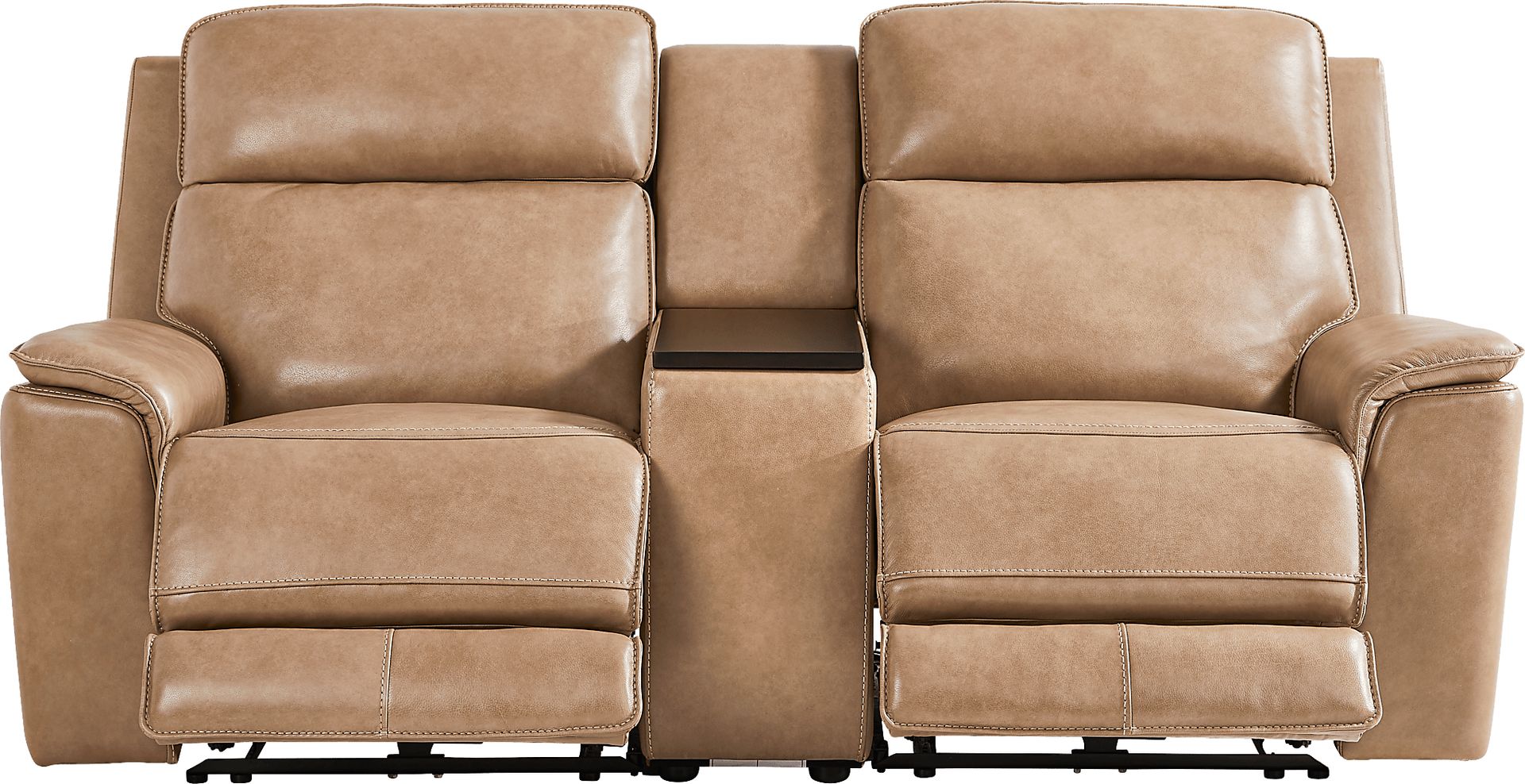 Magellan Sand Leather Dual Power Reclining Console Loveseat - Image 1