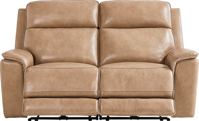 Magellan Sand Leather Dual Power Reclining Loveseat
