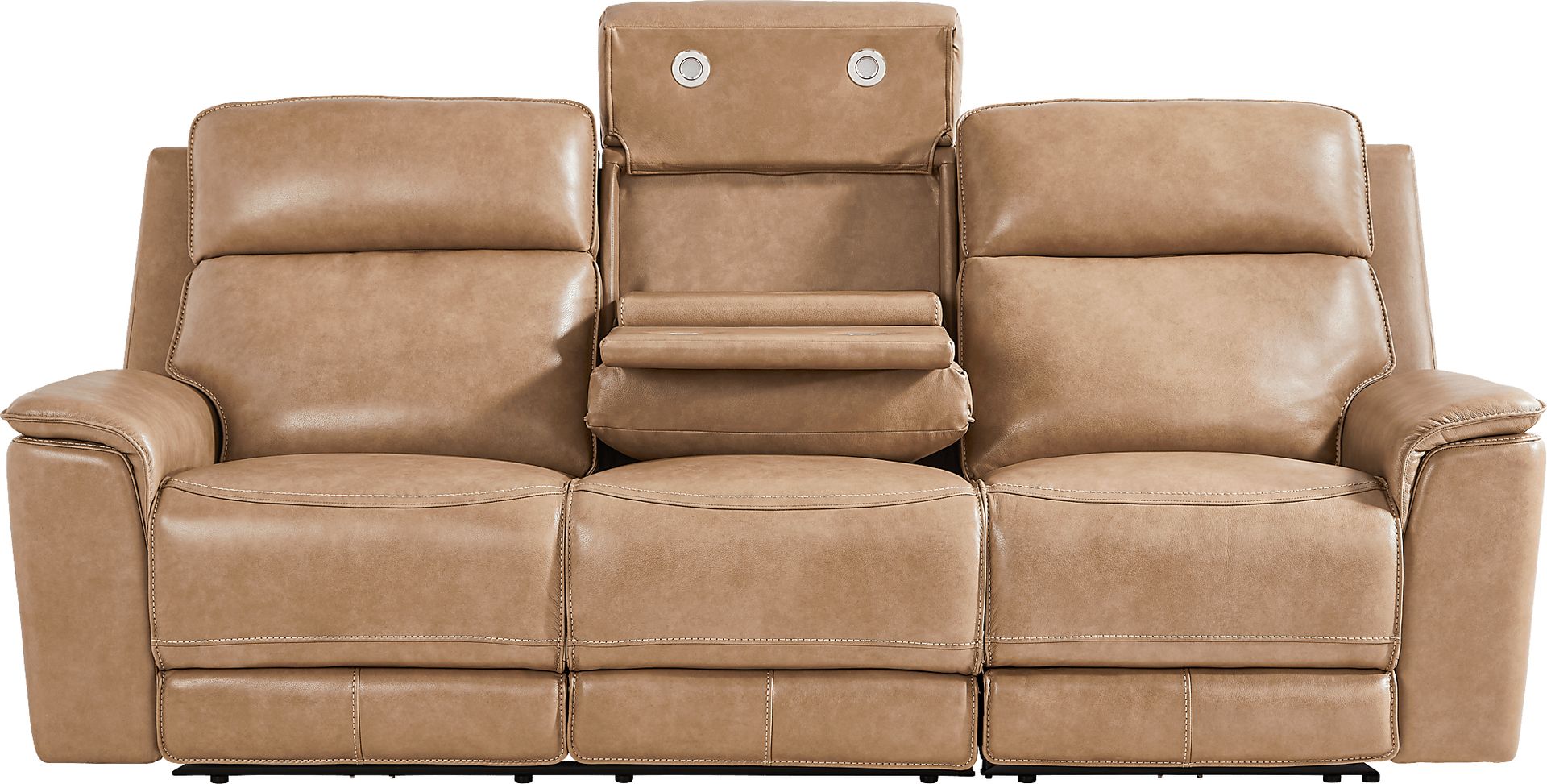 Magellan Sand Leather Dual Power Reclining Sofa - Image 3