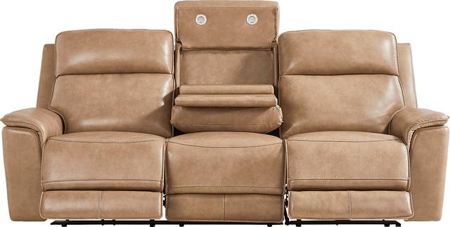 Magellan Sand Leather Dual Power Reclining Sofa - Thumbnail - Image 4