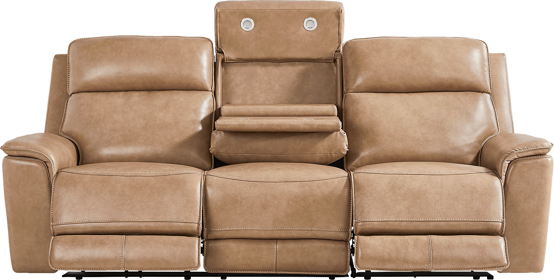 Magellan Sand Leather Dual Power Reclining Sofa - Image 4