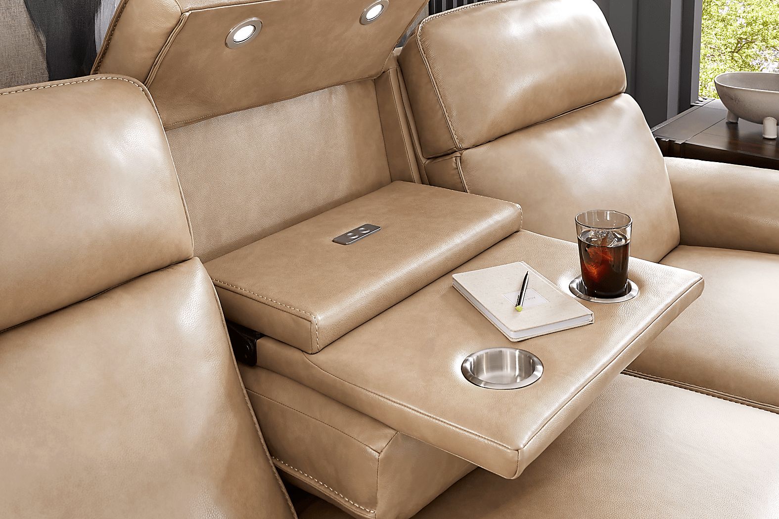 Magellan Leather Dual Power Reclining Living Room Set - Thumbnail 5