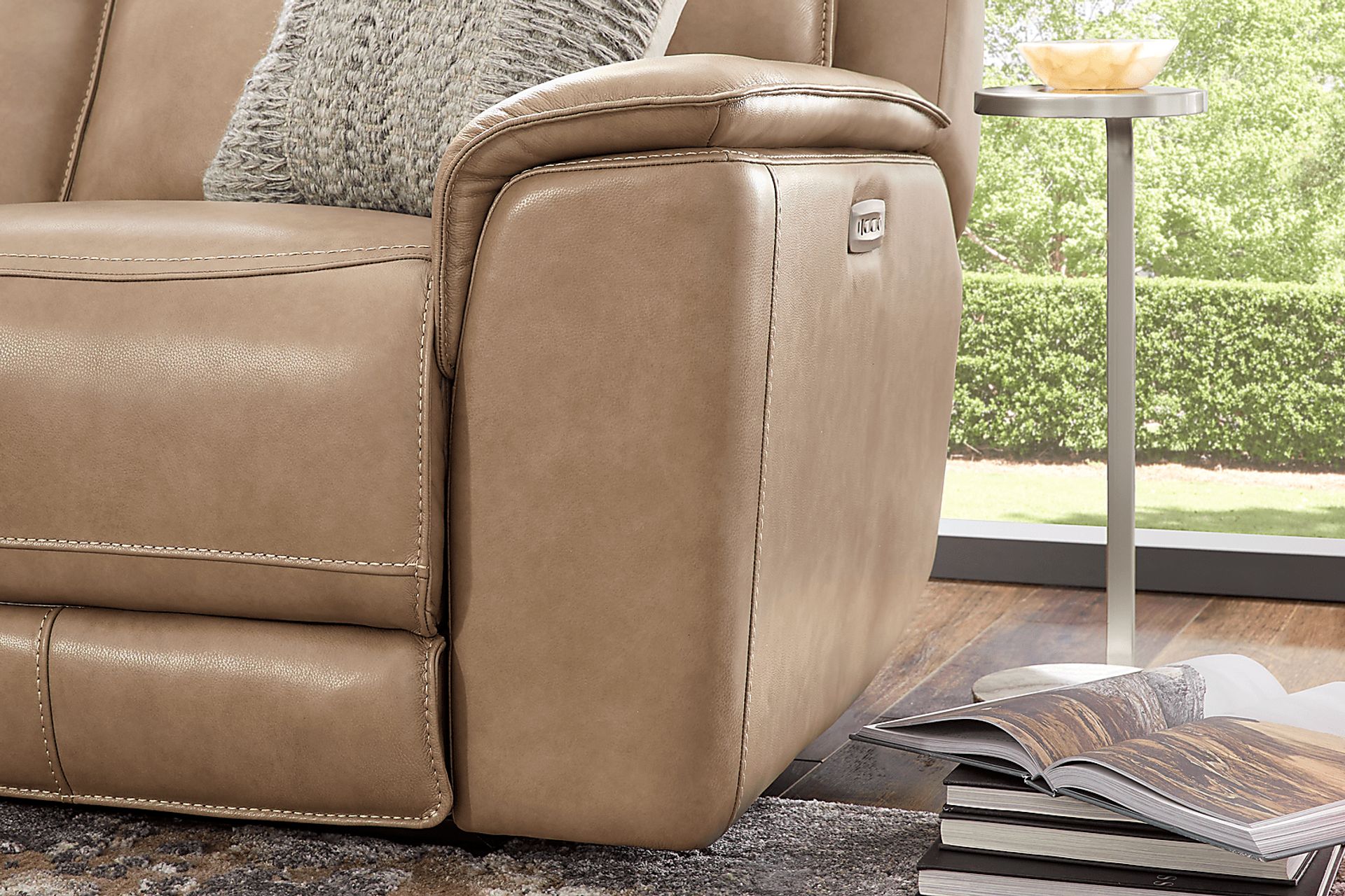 Magellan Sand Leather Dual Power Reclining Sofa - Image 8