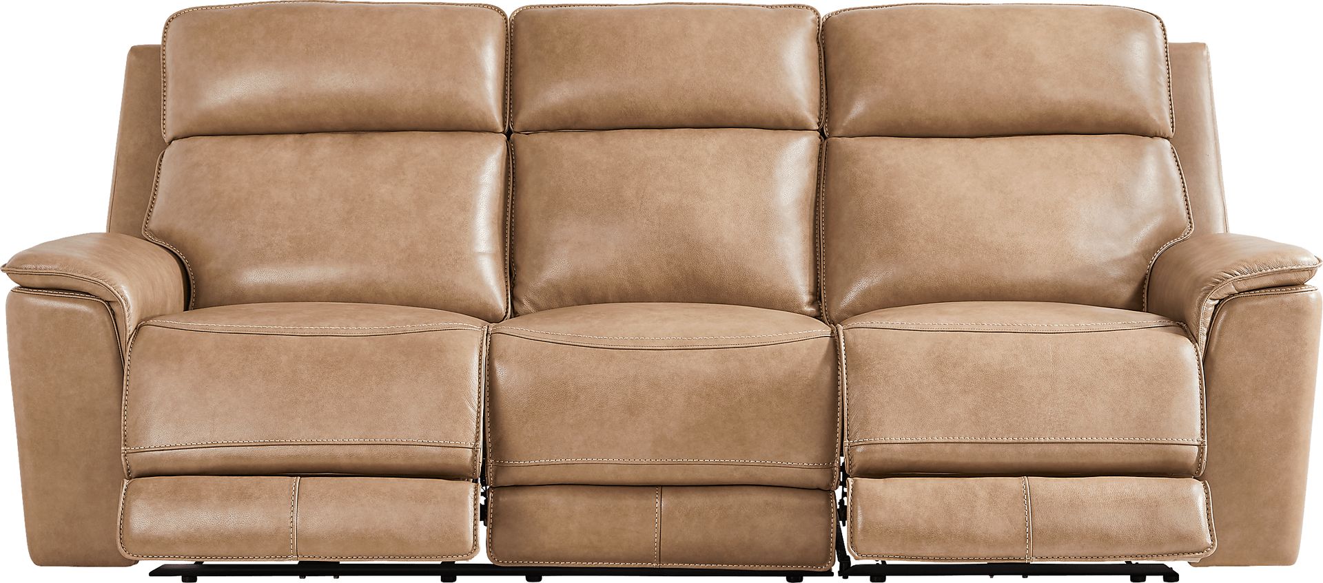 Magellan Sand Leather Dual Power Reclining Sofa - Image 1