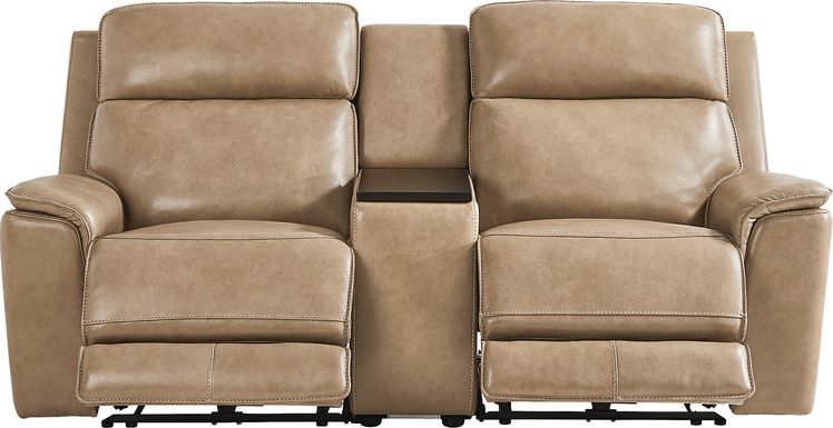 Magellan Sand Leather Dual Power Reclining Console Loveseat