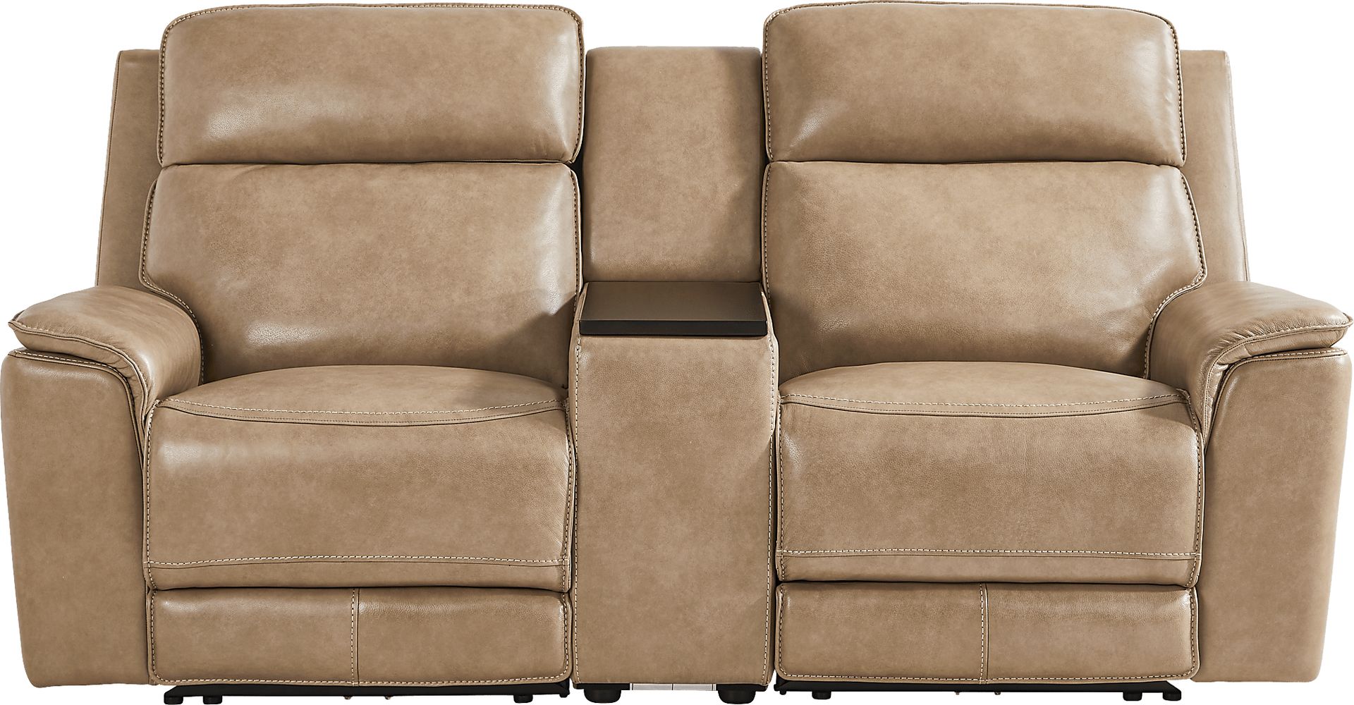 Magellan Sand Leather Reclining Console Loveseat - Image 2