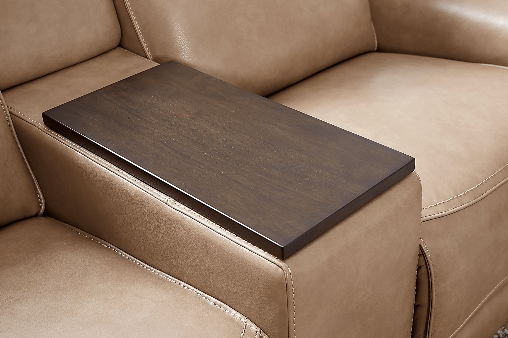 Magellan Sand Leather Reclining Console Loveseat - Image 5